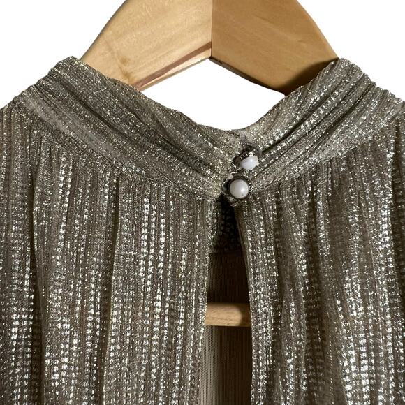 Saylor Saydee Silver Metallic Plisse Jacquard Mock Neck Party Mini Dress Size XS - Picture 11 of 16